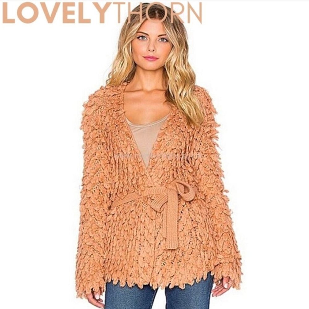 TULAROSA // ltd ed shaggy loop knit belted cardigan peachy nude - Picture 4 of 4
